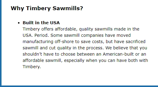 Timbery Sawmills USA made