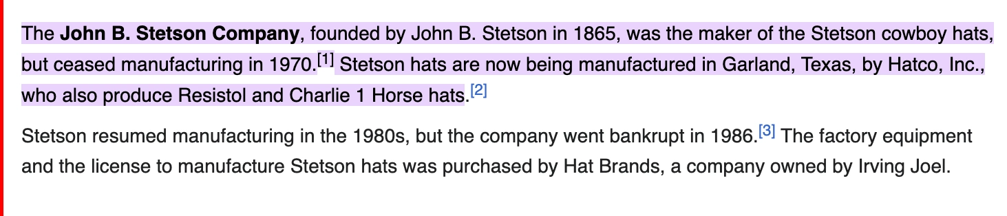 Stetson hats ade in usa